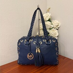 Michael Kors Dark Blue Satchel with Gold Accents
